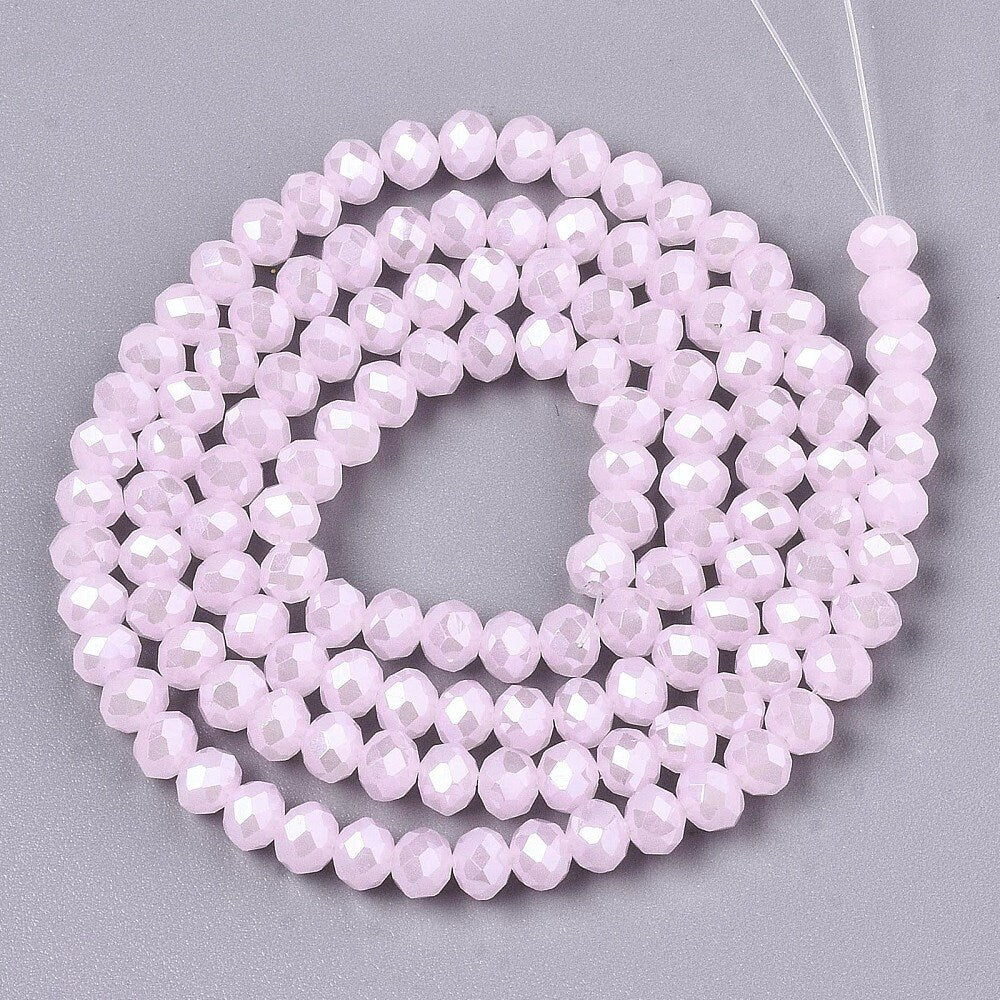 Pink Faceted Rondelle Glass Beads
