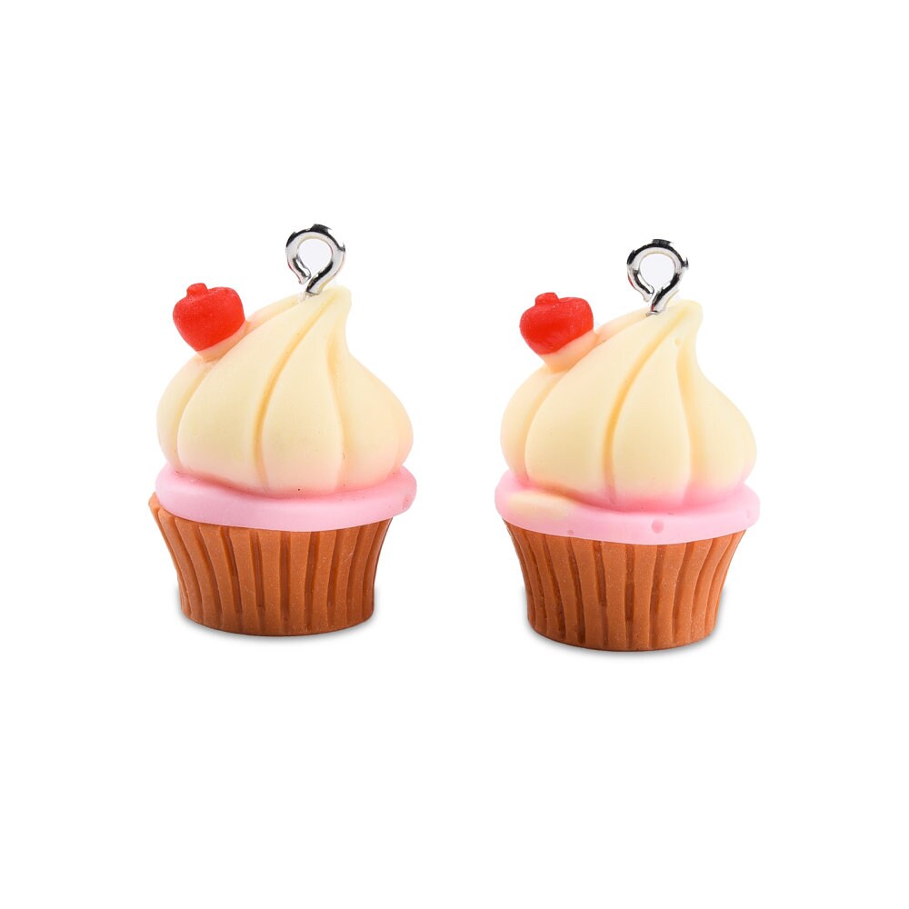5 Resin Cupcake Pendants, Food Charms