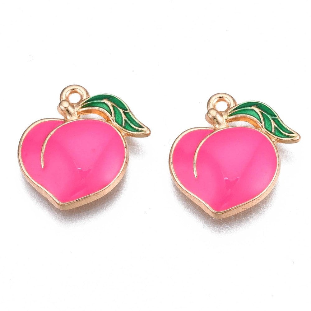 10 Peach Charms, Fruit Charms, Pink, Yellow, Blue, Red