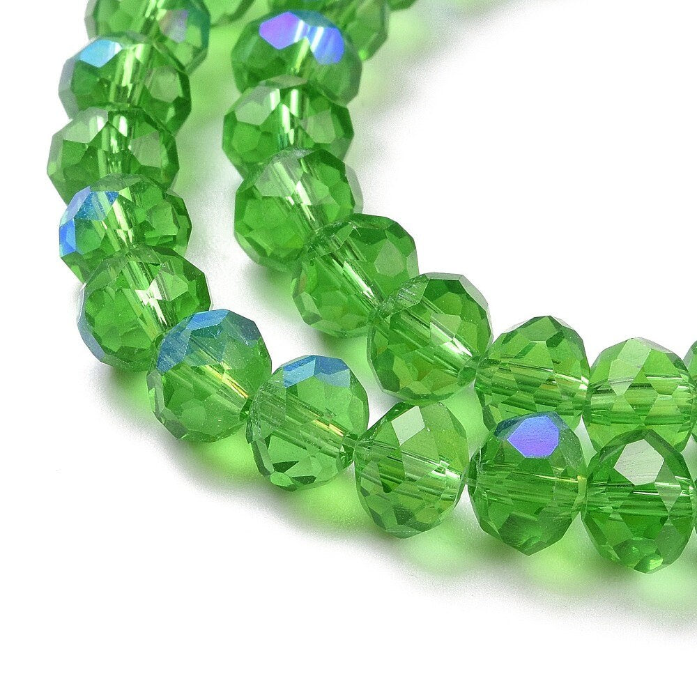 Green Faceted Rondelle Beads AB Color Plated, 10x8mm, Jewelry Making Supplies