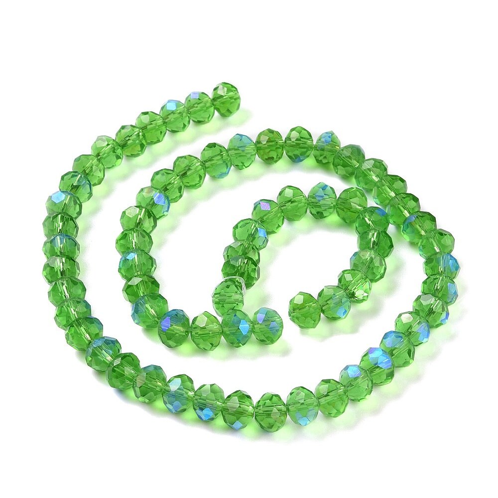 Green Faceted Rondelle Beads AB Color Plated, 10x8mm, Jewelry Making Supplies