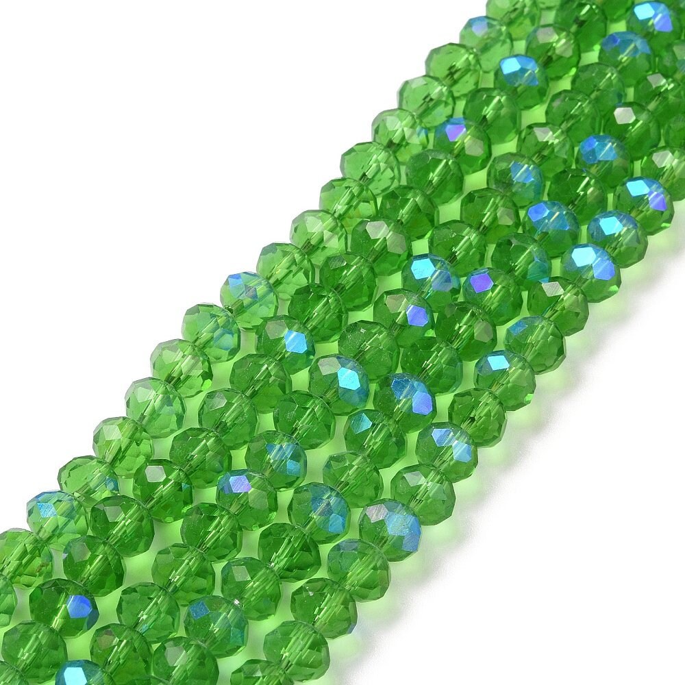 Green Faceted Rondelle Beads AB Color Plated, 10x8mm, Jewelry Making Supplies