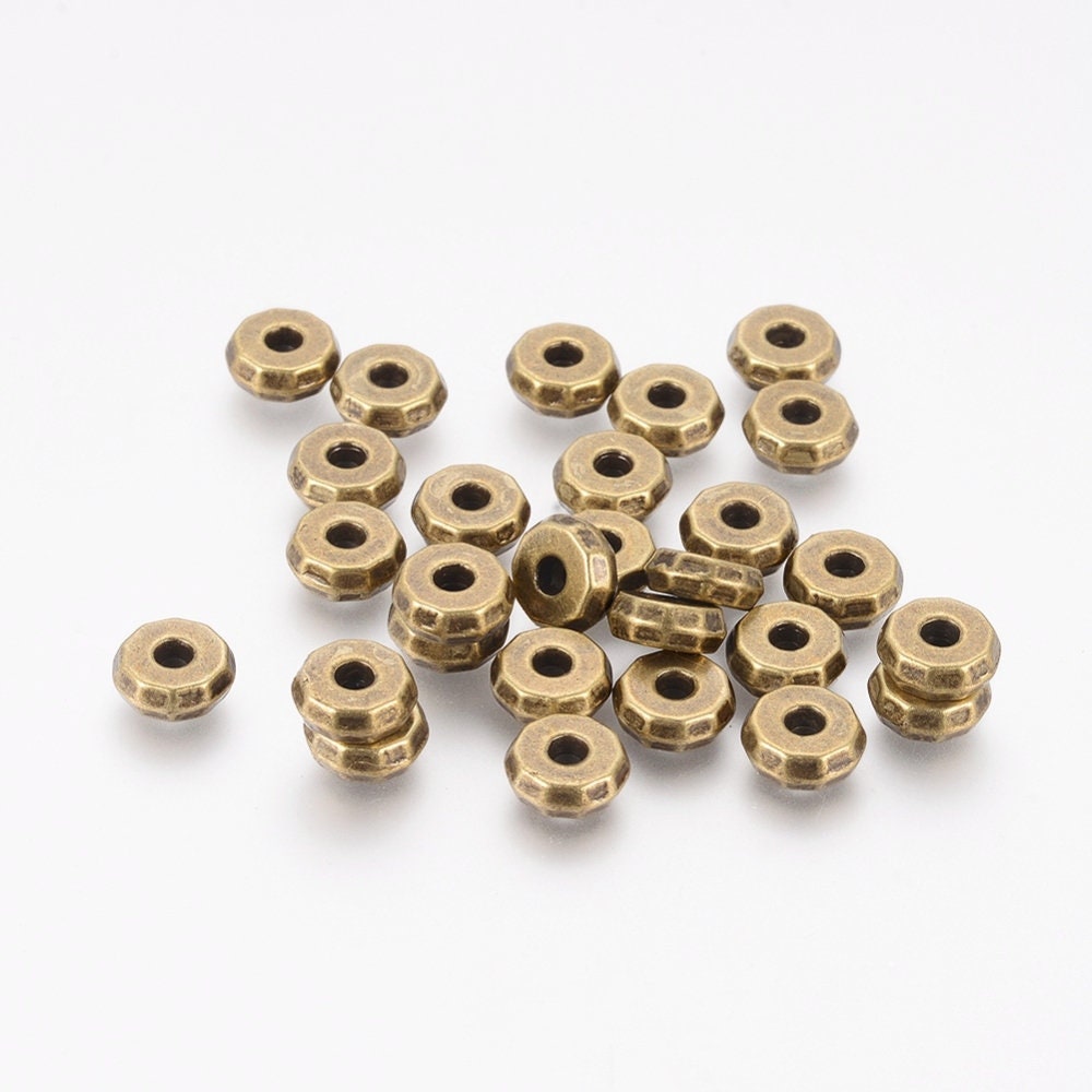 100 Rondelle Spacer Beads Gunmetal, Gold Tone, or Antique Bronze