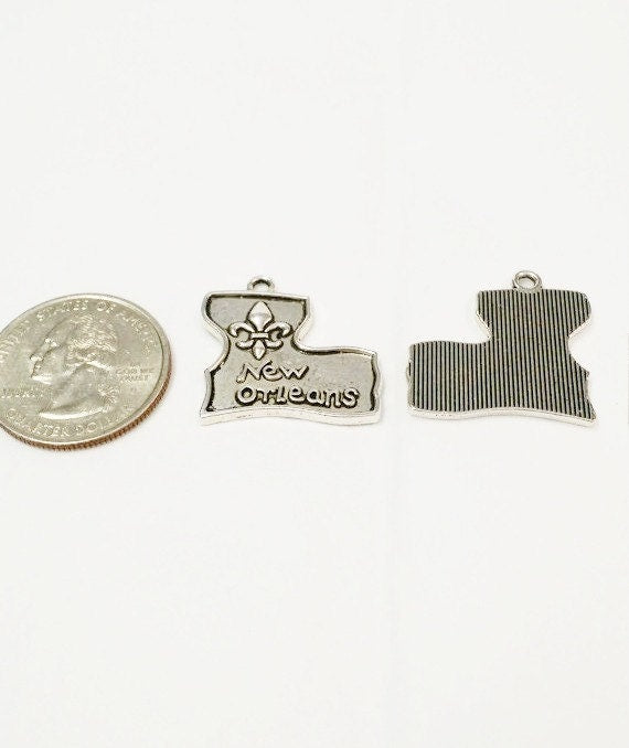 5 New Orleans Charms, Mardi Gras Charms, Antique Silver Pendant