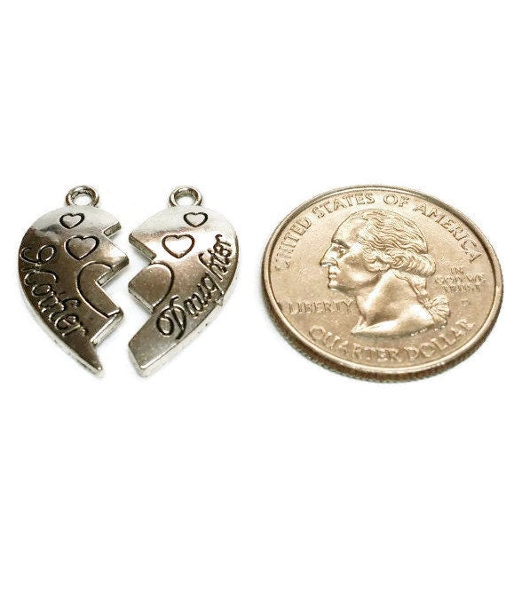 5 Pair Mother Daughter Charm Sets, Heart Charms, Mother Charm, Daughter Charm