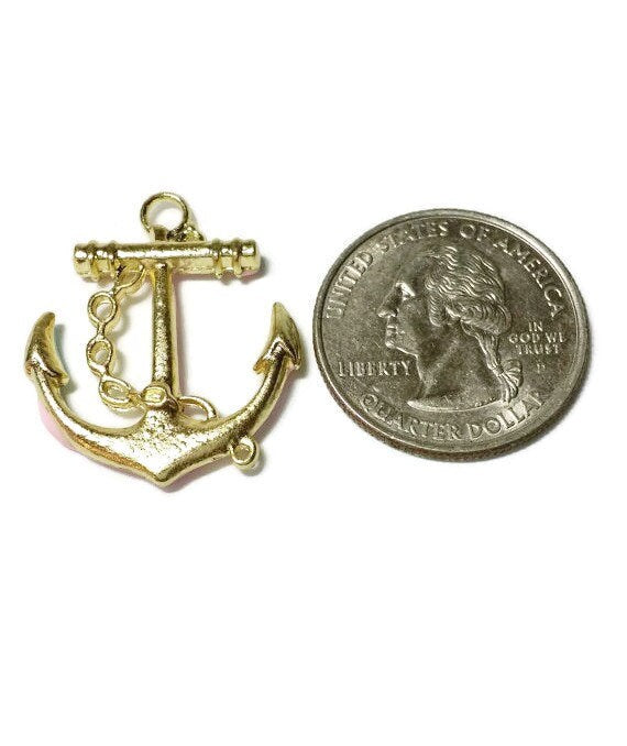 5 Anchor Charms, Beach Charms, Nautical Charms, Pink Anchor Charm, Jewelry Making Supply, Pink Enamel Charms, Bulk Charms