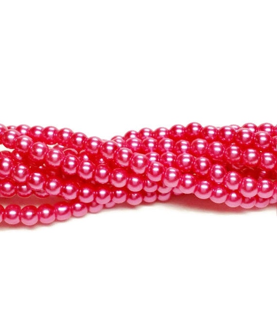 Imitation Pearls, Small Glass Beads, Pink Glass Pearls, 4mm Glass Pearls, Faux Pearls, 4mm Round Beads