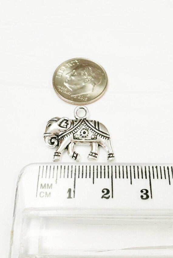 5 Elephant Charms Antique Silver, Double Side Charms