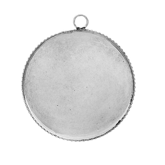 10 25mm Round Pendant Trays Silver Plated Fits Cameos 25mm Round, Pendant Tray Antique Silver Tone