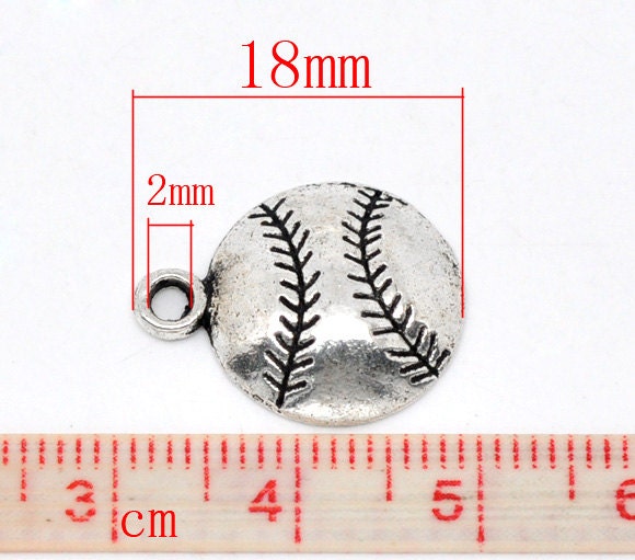 50 Baseball Charms, Softball Charms Antique Silver, 2662, 309