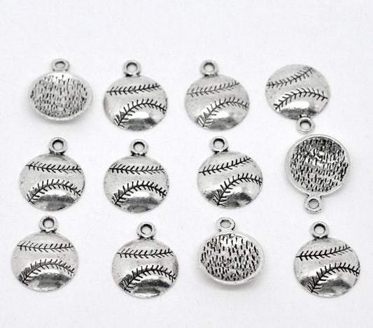 50 Baseball Charms, Softball Charms Antique Silver, 2662, 309