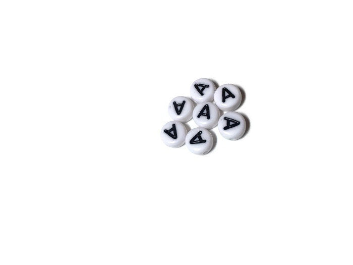 Letter A Beads 7mm, Black & White Alphabet Beads, Acrylic letter beads, Spacer Beads 7mm
