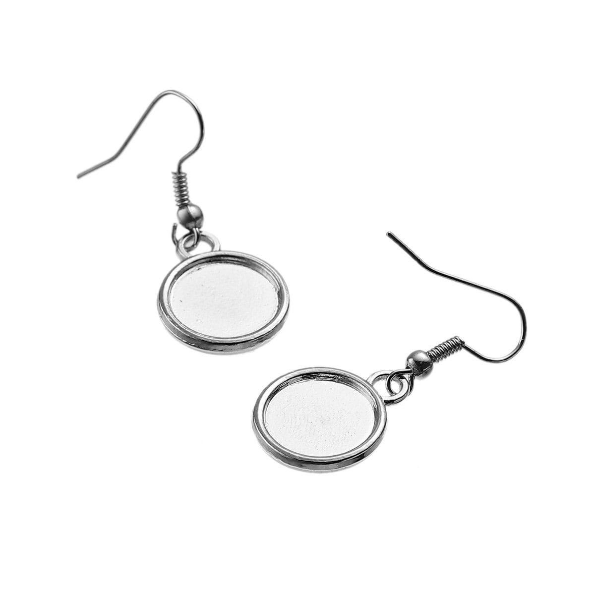 Earring Cabochon Settings 2 Sides, Earring Findings 10 Pair, Round Cab Setting, Fits 12mm Cabochon