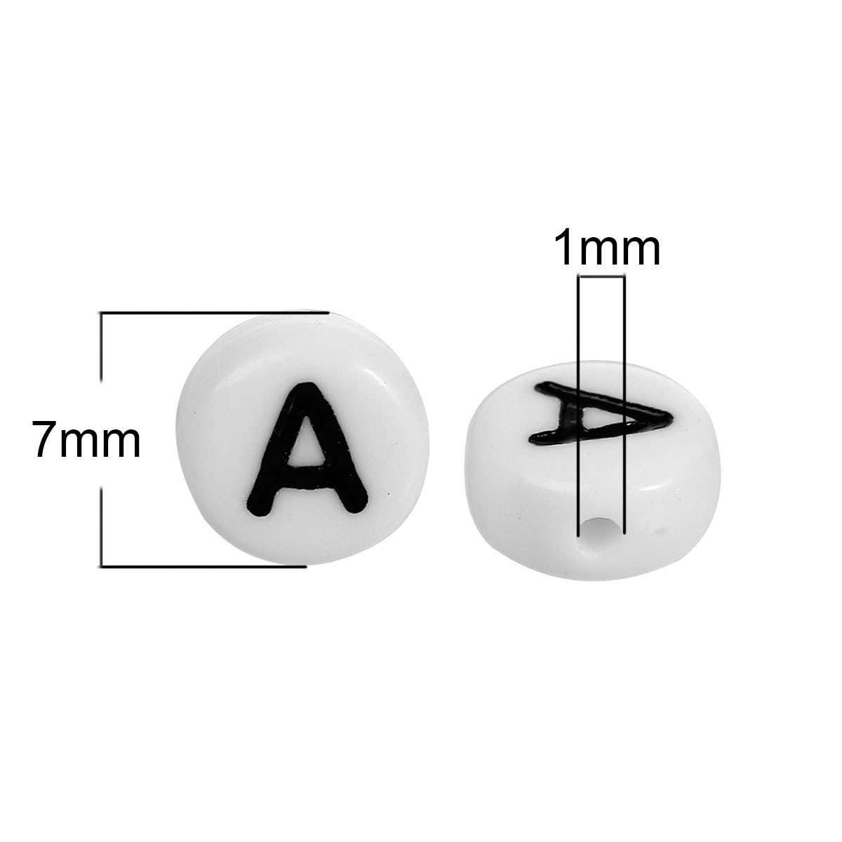 Letter A Beads 7mm, Black & White Alphabet Beads, Acrylic letter beads, Spacer Beads 7mm