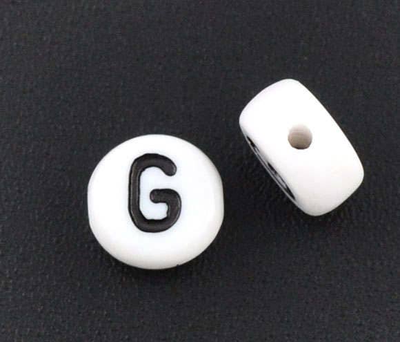 Letter G Beads 7mm, Black & White Alphabet Beads, Acrylic letter beads, Spacer Beads 7mm