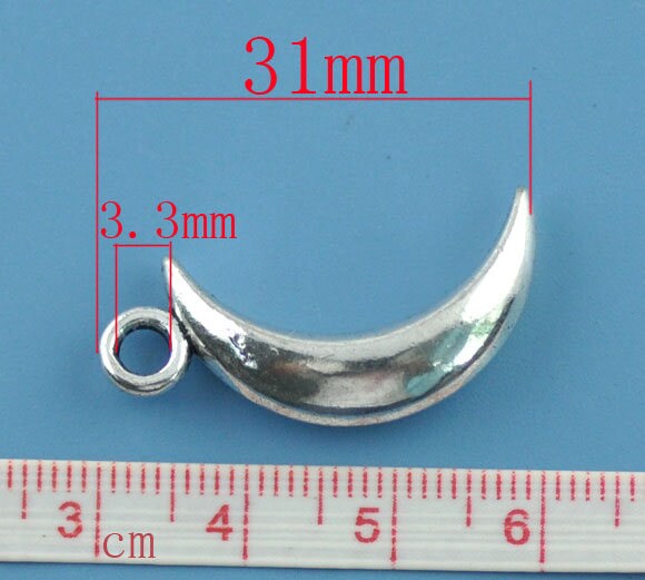 10 Moon Pendants Antique Silver Tone Crescent Quarter Moon