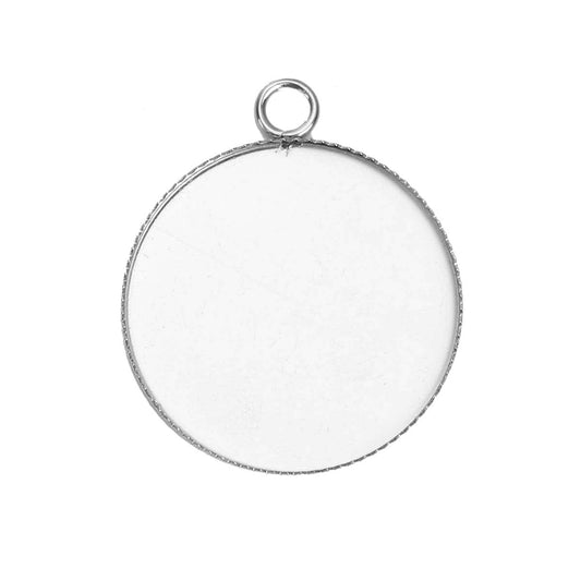 10 25mm Stainless Steel Pendants Round Silver Tone Cabochon Settings Fits 25mm cabochons