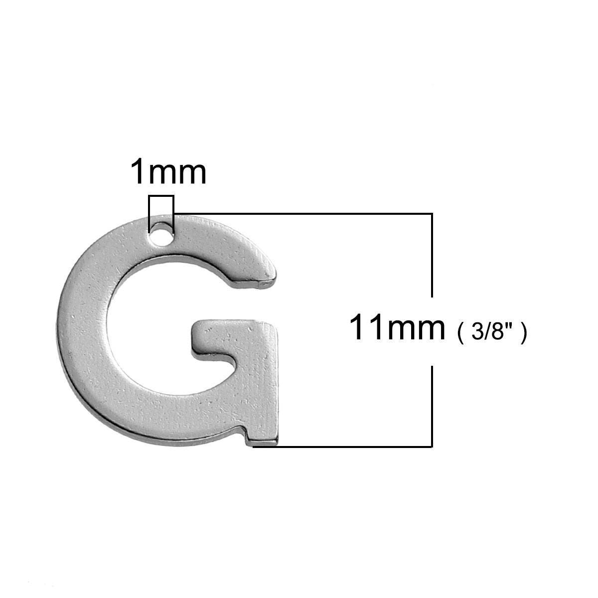 25 Letter G Charms Stainless Steel 11mm x 10mm, Initial Charms, 3491