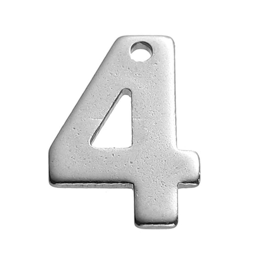 25 Number 4 Charms Stainless Steel, Number Four Charms, 11mm x 8mm