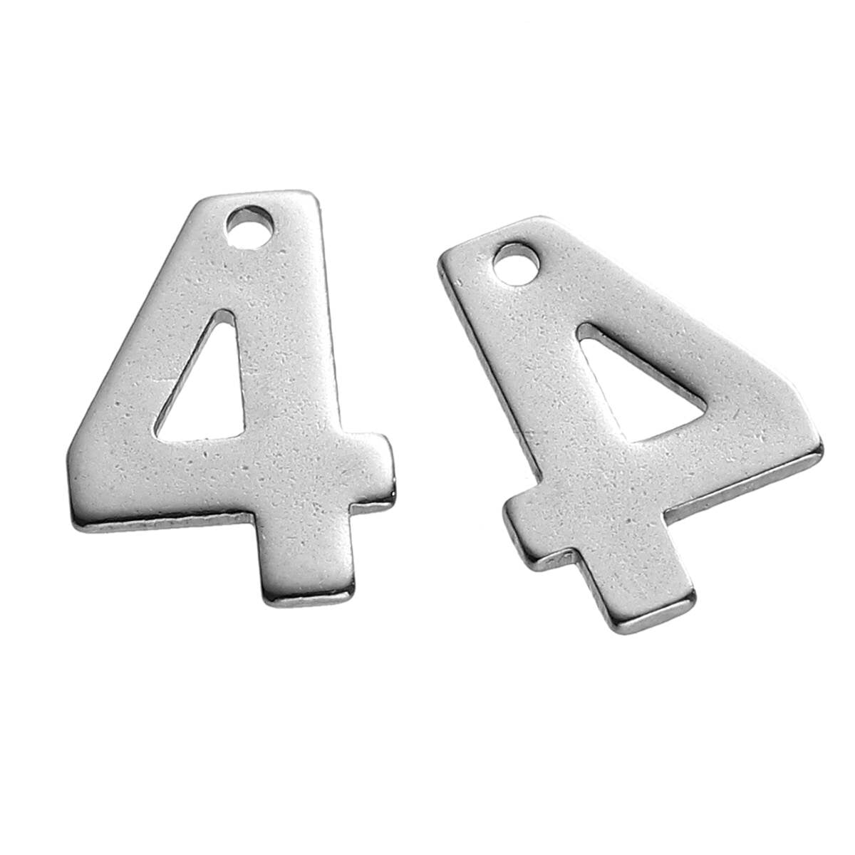 25 Number 4 Charms Stainless Steel, Number Four Charms, 11mm x 8mm