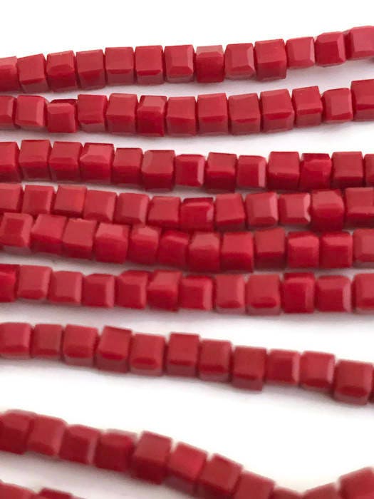 200 Red Cube Beads, Glass Beads, 2mm Beads, Small Cube Beads 2mm x 2mm