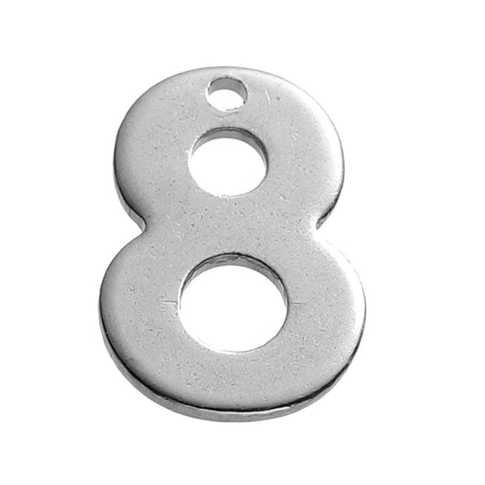 25 Number 8 Charms Stainless Steel, Number Eight Charms, 11mm x 8mm