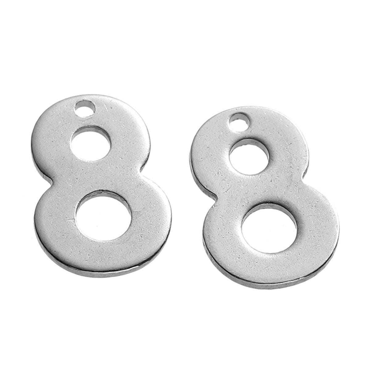 25 Number 8 Charms Stainless Steel, Number Eight Charms, 11mm x 8mm