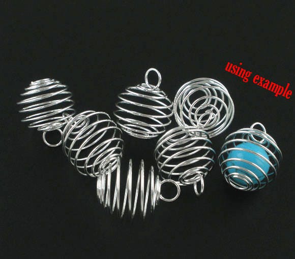 20 Lantern Spiral Bead Cages Pendants Findings, 25mm x 18mm
