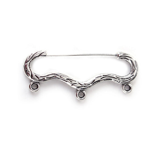 10 Antique Silver 3 Loop Safety Pin Brooch, 47mm x 20mm