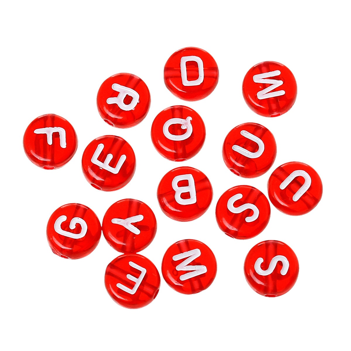 Red & White Alphabet Beads, 7mm Acrylic letter beads, ABC letter beads, Name beads