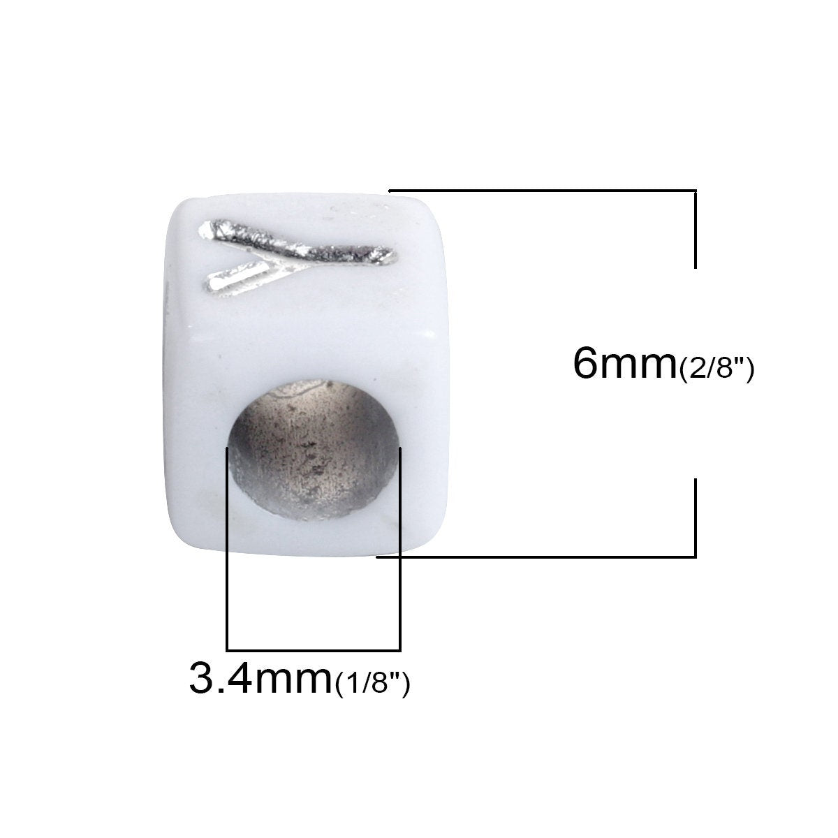 500 Acrylic Cube White & Silver At Random Initial Alphabet Letter Beads