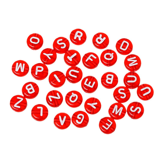 Red & White Alphabet Beads, 7mm Acrylic letter beads, ABC letter beads, Name beads