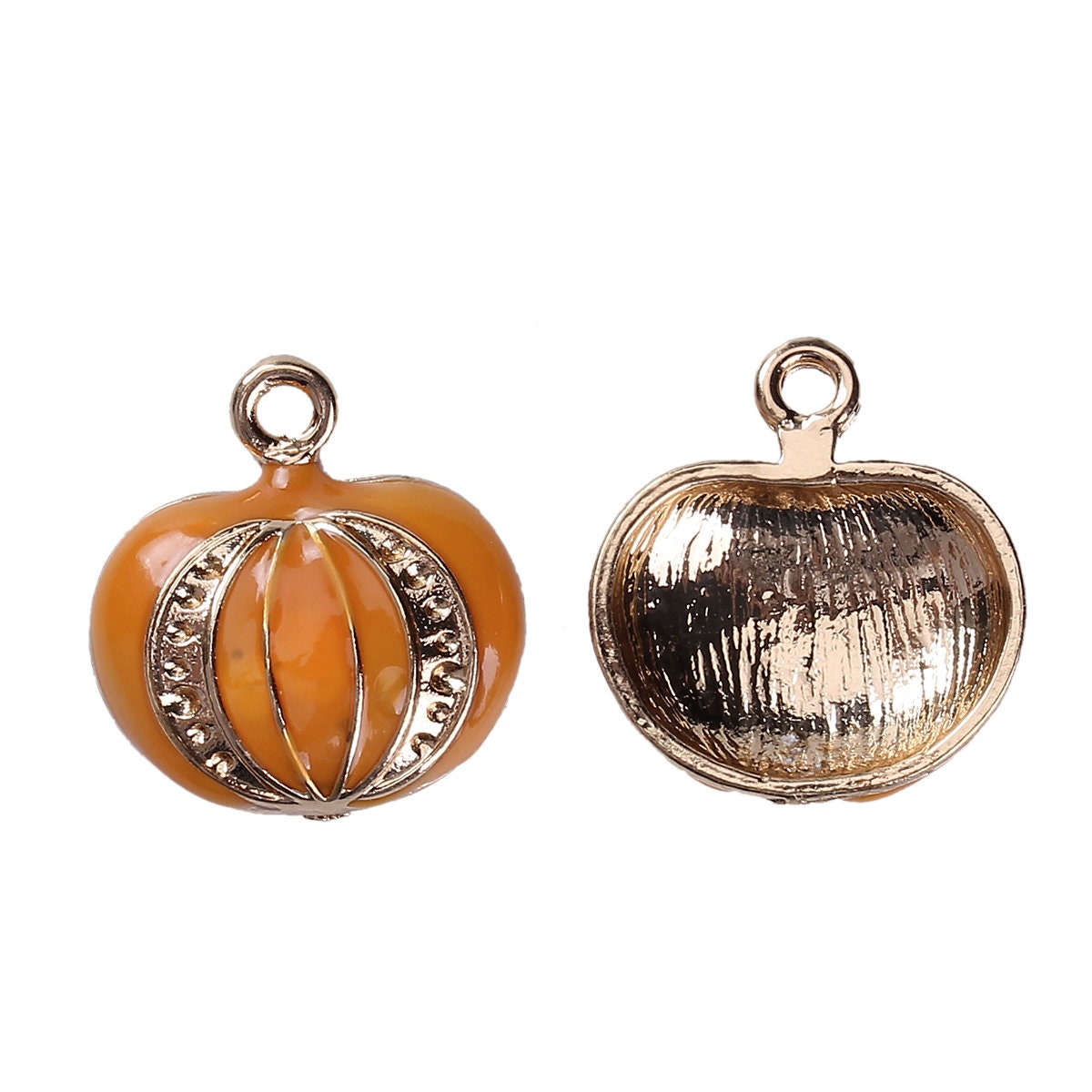 3 Halloween Pumpkin Enamel Charms 21mm x 20mm, can hold ss4 pointed back rhinestones