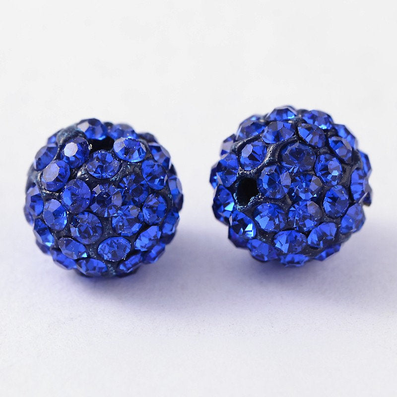 20 10mm Blue Polymer Clay Rhinestone Beads