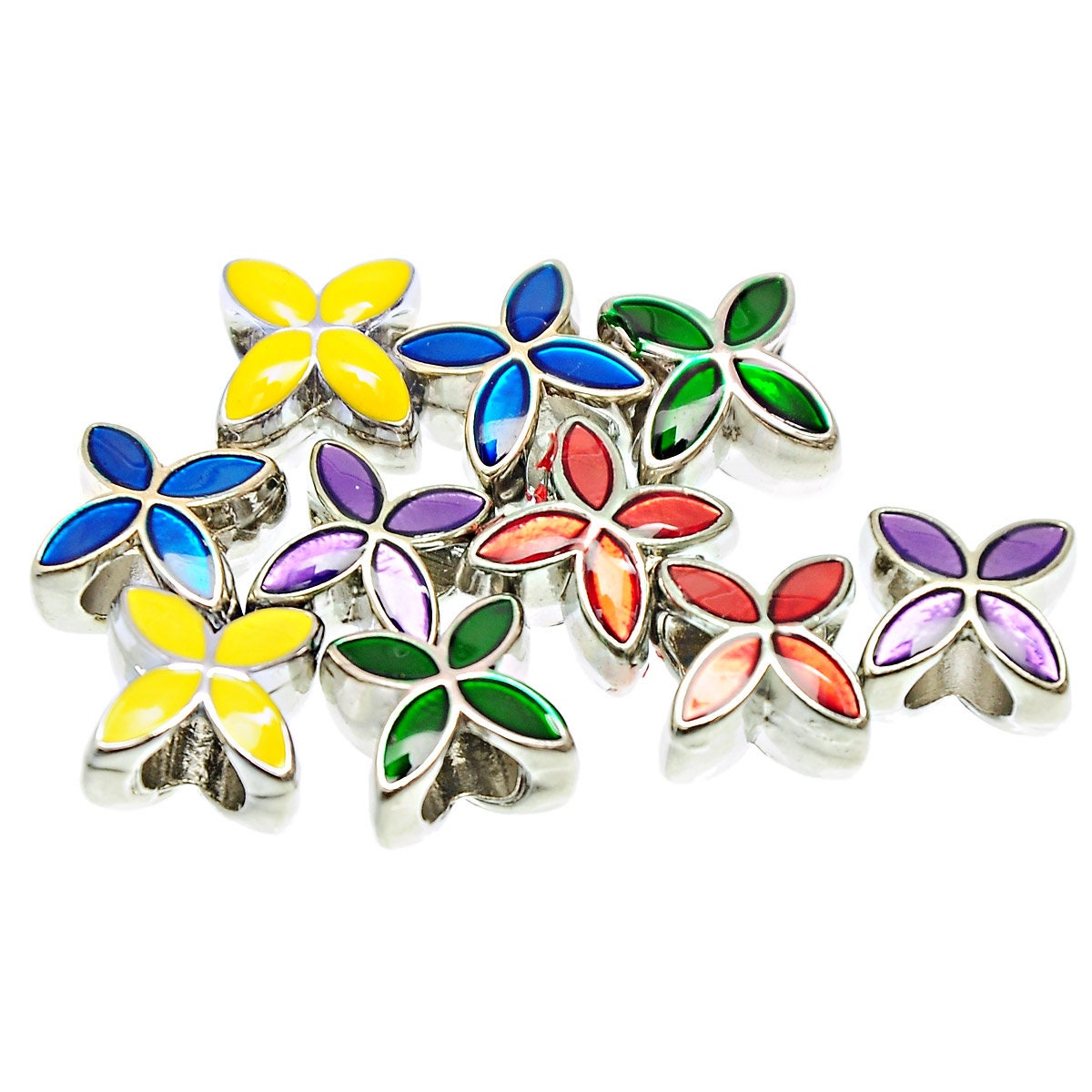 10 Enamel Flower Beads, European Jewelry Beads, Wholesale Beads, Big Hole Beads, Large Hole Beads