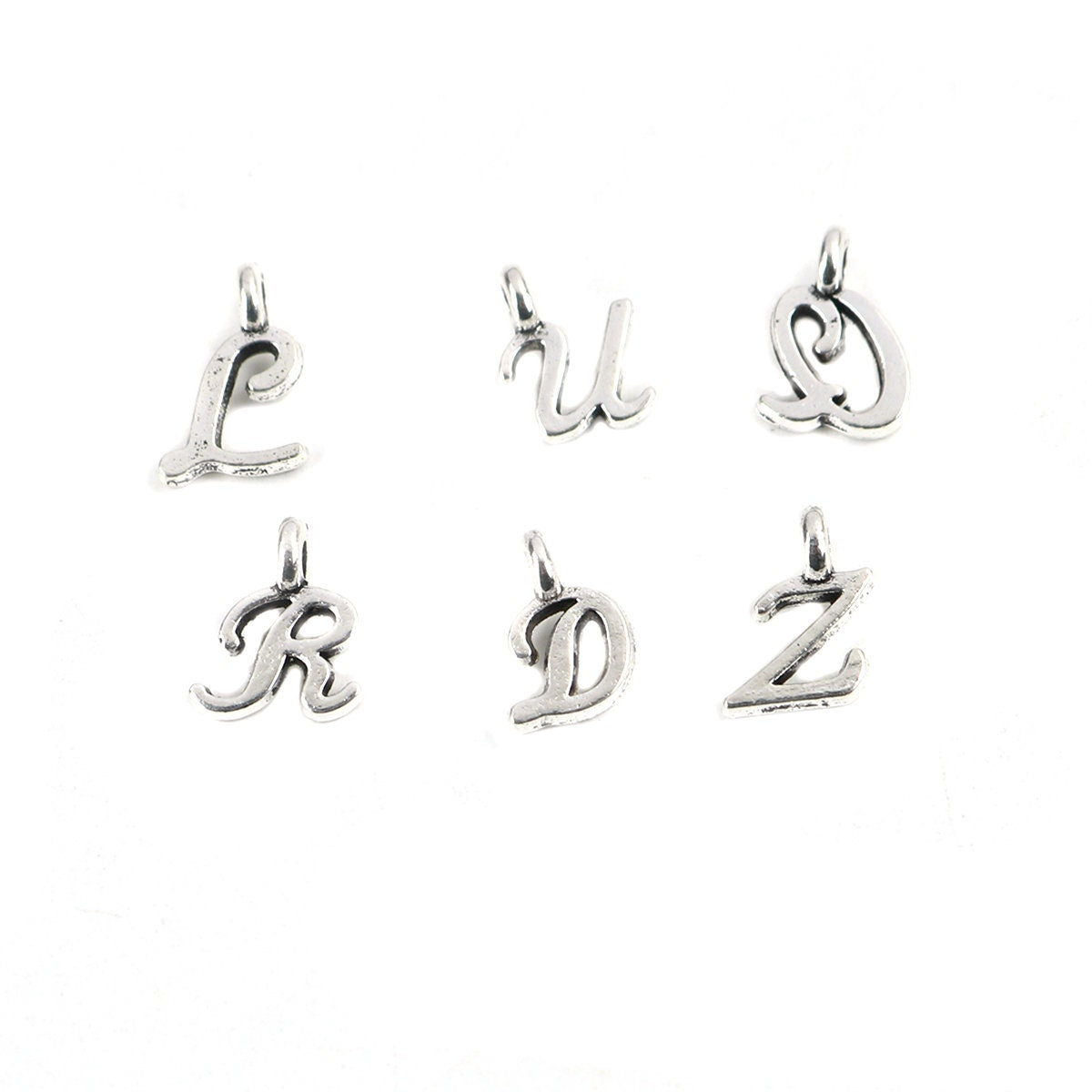 Small Script Letter Charms Antique Silver 1 Set, 11mm x 10mm