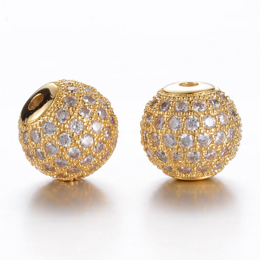 Two 10mm Cubic Zirconia Rhinestone Pave Beads, 815