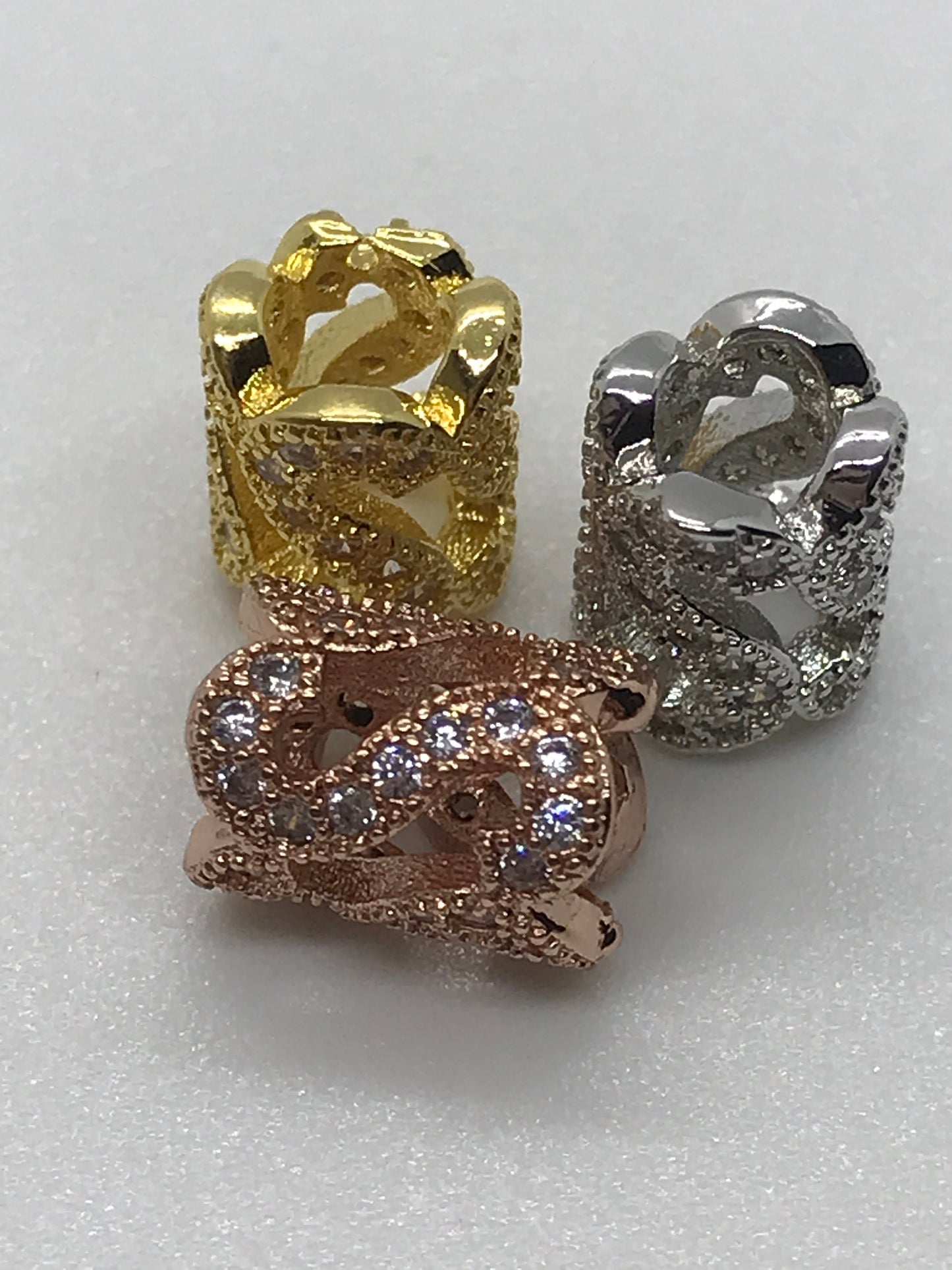 2 Micro Pave Cubic Zirconia Column Beads 9x7mm Gold, Platinum, Rose Gold