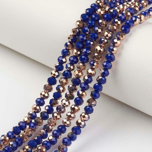 Dark Blue Half Copper Plated Faceted Rondelle Beads 10x8mm, 8x6mm, 6x5mm