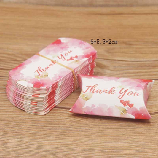 10 Thank You Pillow Boxes Pink, Candy Favor Boxes, Folded 8x5.5x2cm