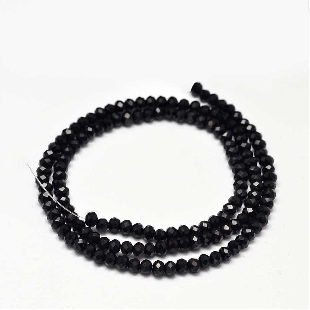 150 Black Faceted Rondelle Glass Beads 3x2mm
