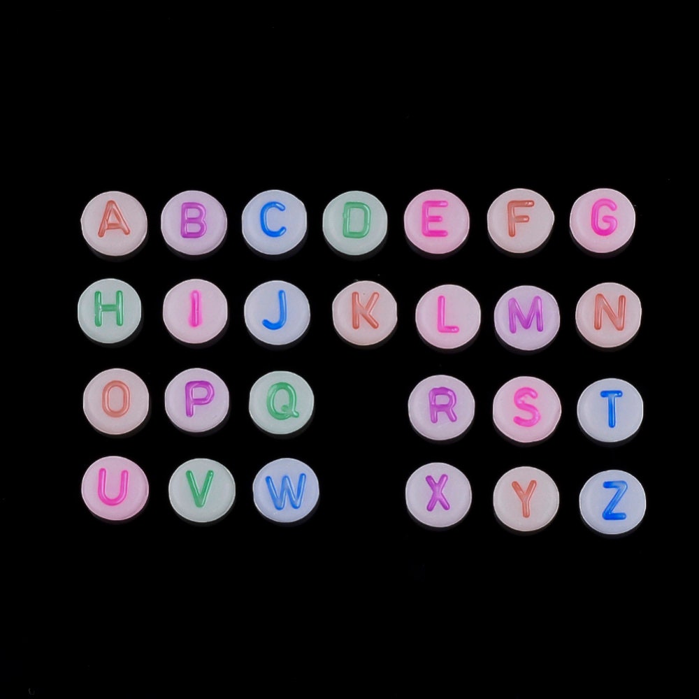 400 10mm Alphabet Beads Glow in the Dark, Acrylic letter beads, ABC letter beads, Name beads