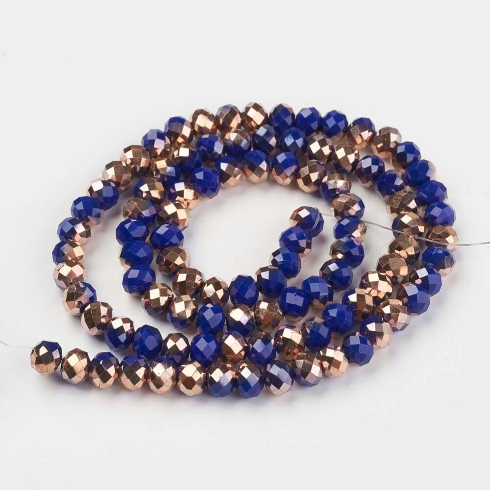 Dark Blue Half Copper Plated Faceted Rondelle Beads 10x8mm, 8x6mm, 6x5mm