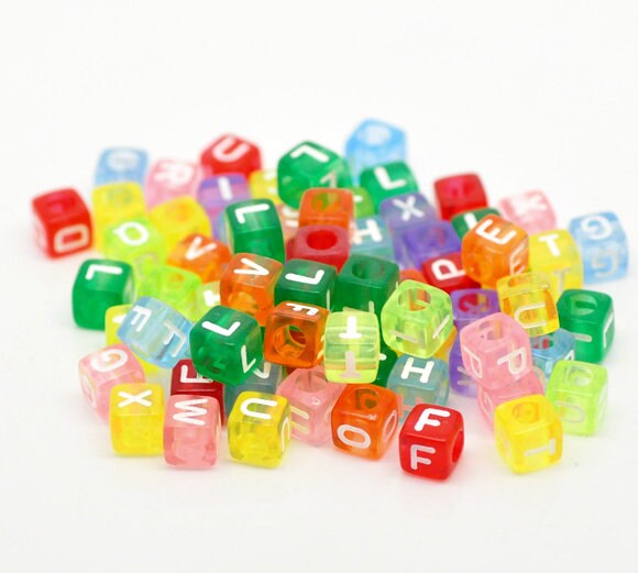 500 Cube Letter Beads 6mm, Transparent Alphabet Beads