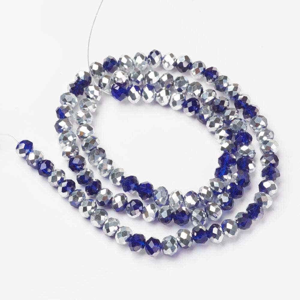 Dark Blue and Silver Rondelle Beads 6mm 8mm 10mm