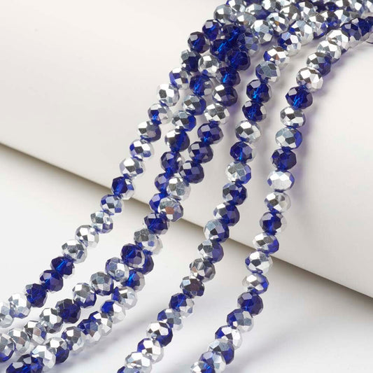 Dark Blue and Silver Rondelle Beads 6mm 8mm 10mm