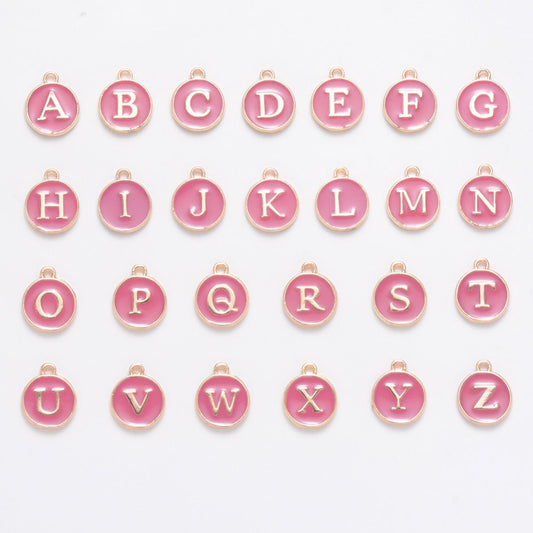 Pink and Gold Enamel Alphabet Letter Charms 1 Set A-Z