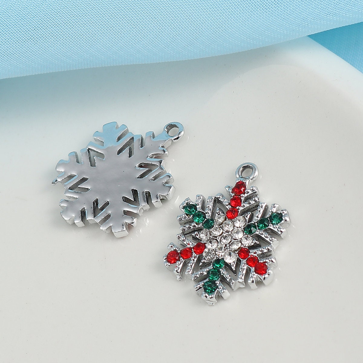 5 Rhinestone Snowflake Charms 24mm x 19mm
