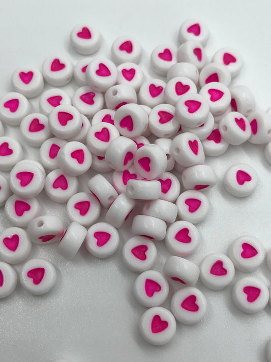 7mm Pink Heart Beads Acrylic