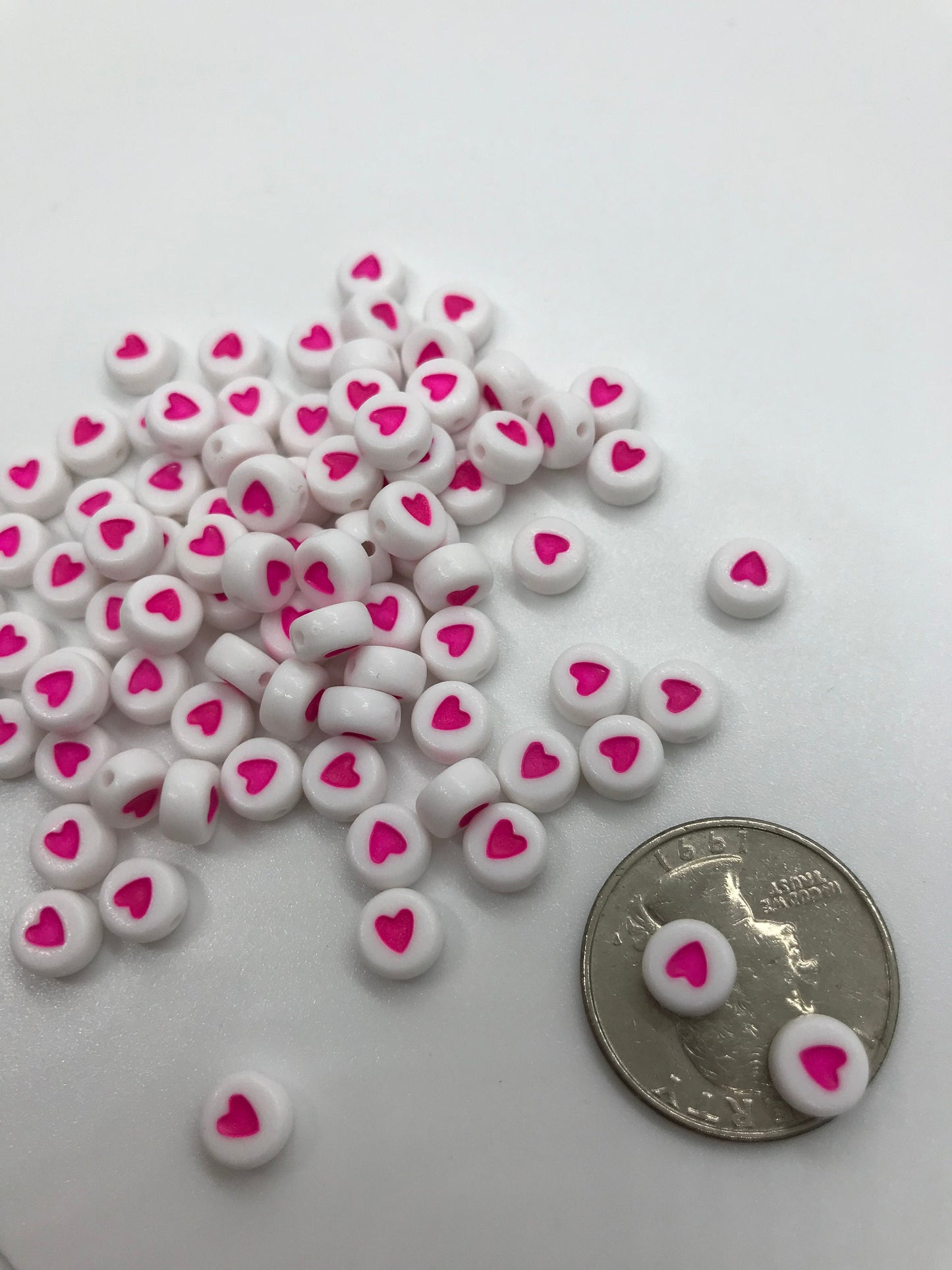 7mm Pink Heart Beads Acrylic
